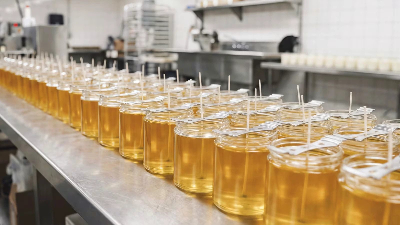 Wickbond candle production floor with quality control stations