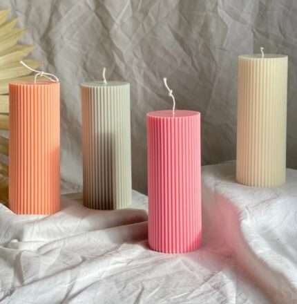 Ribbed Pillar Aroma Candle, Set of 2